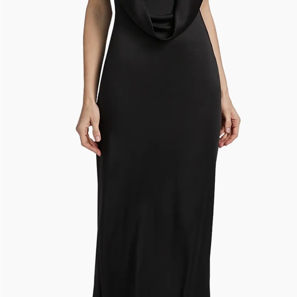 Sally LaPointe Black Lightweight Satin Cowlneck Gown